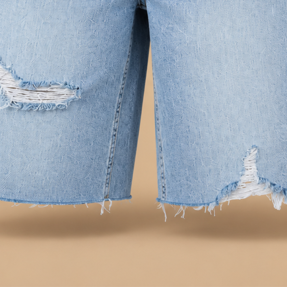 Dames bermudashorts van distressed denim met hoge taille Jelle Jora Mode