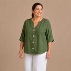 Damesblouse met V-hals en knopen aan de voorkant Jelle Jora Mode