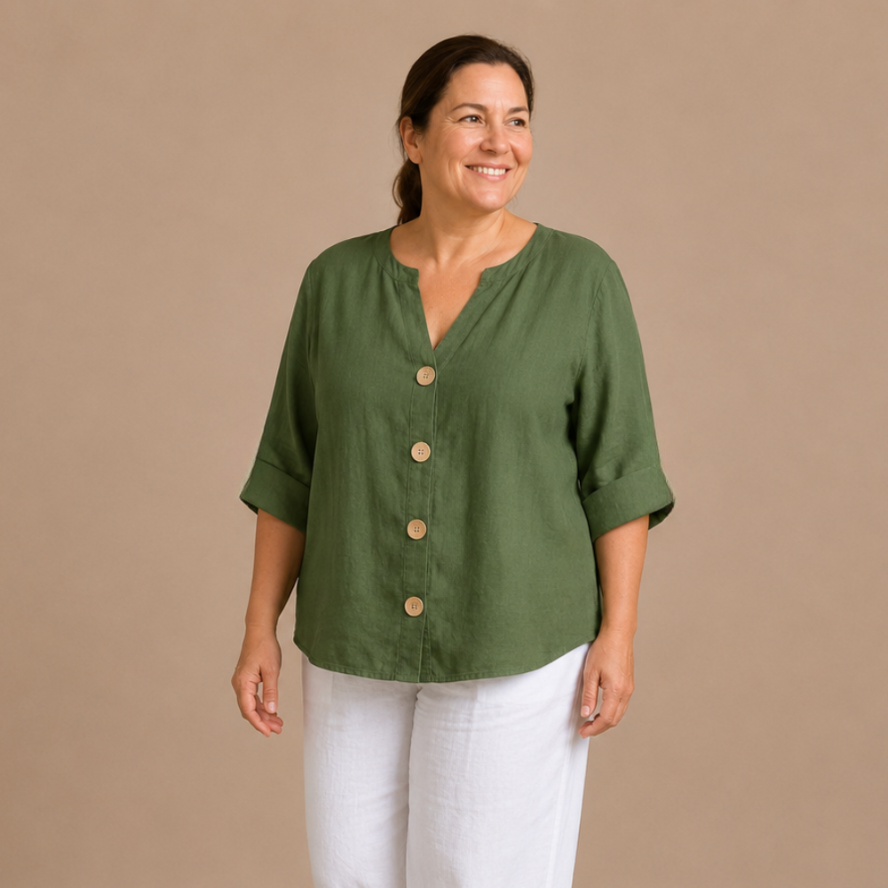 Damesblouse met V-hals en knopen aan de voorkant Jelle Jora Mode
