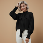 Damesblouse met strikje en lange mouwen