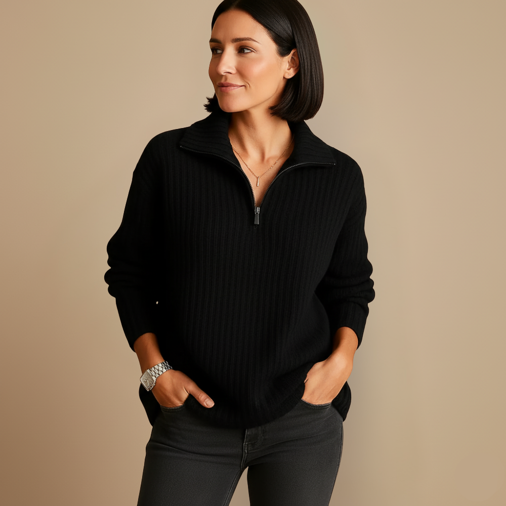Slanke gebreide zip trui met staande kraag Jelle Jora Mode