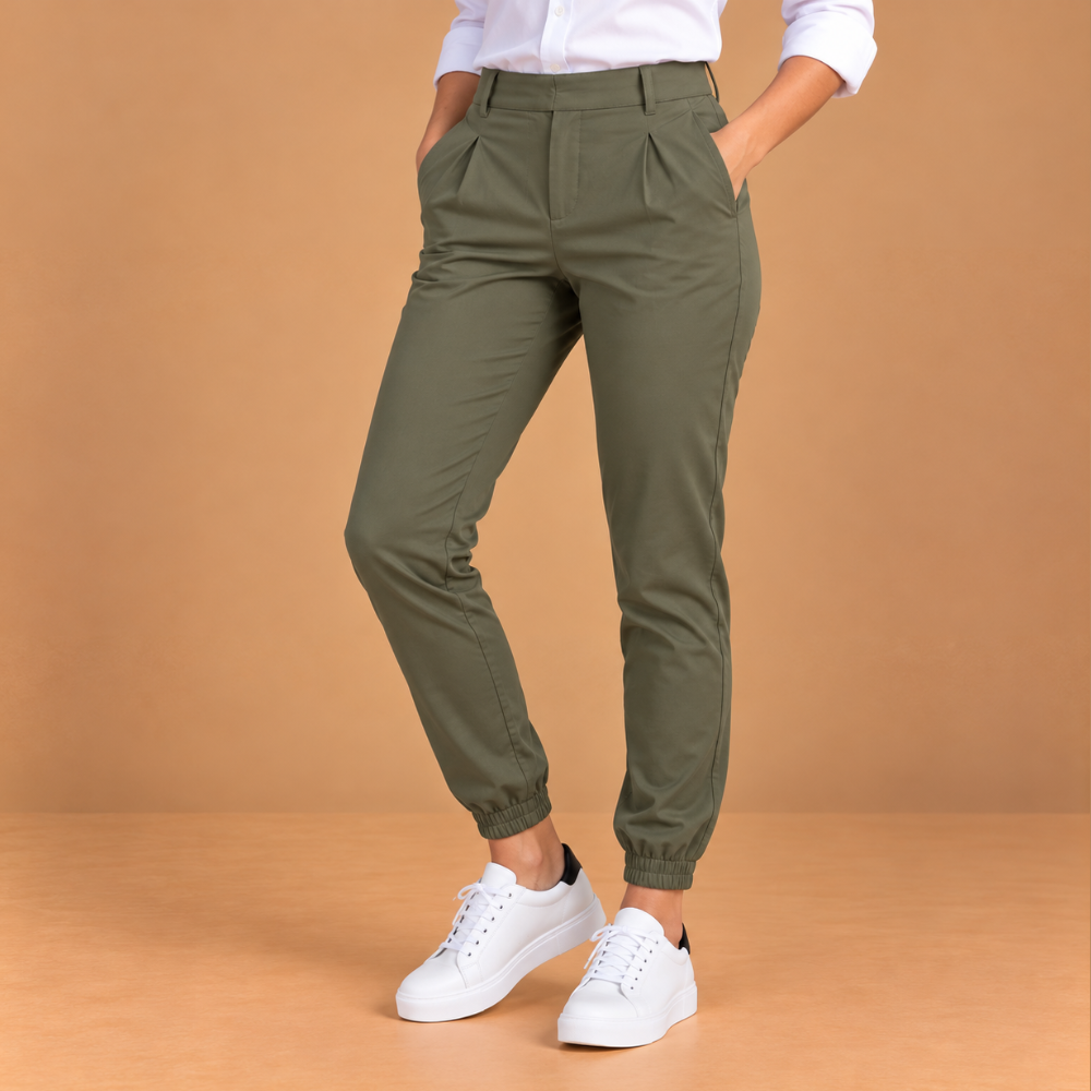 Dames joggingbroek hoge taille slim fit met omslag Jelle Jora Mode