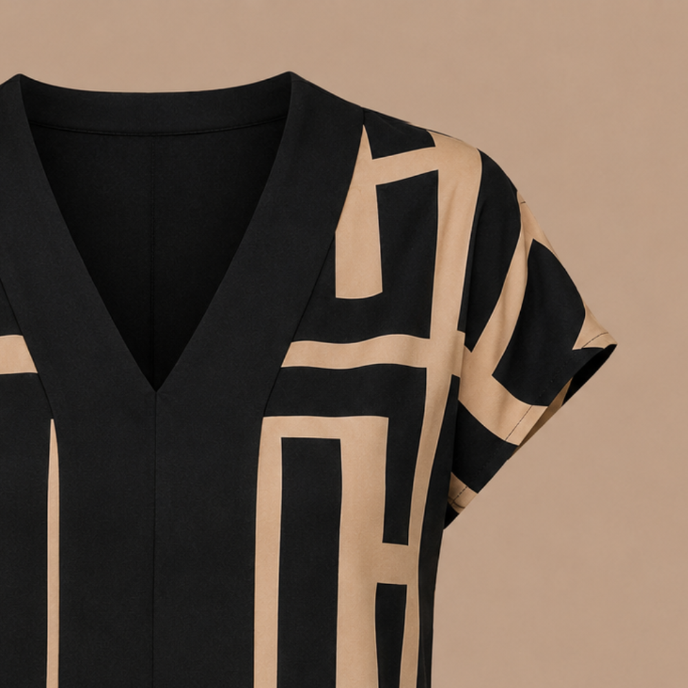 Dames casual blouse met geometrisch patroon en V-hals Jelle Jora Mode