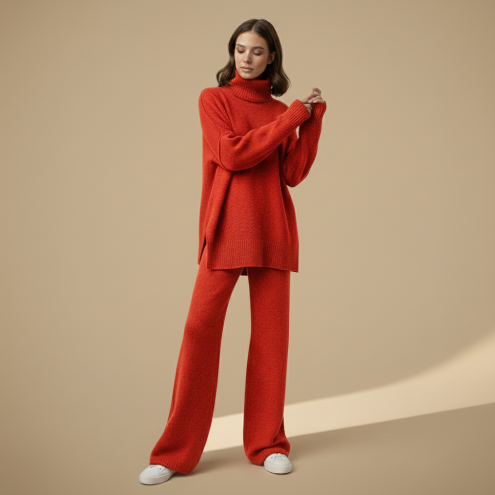 Dikke gebreide broek met hoge kraag voor dames Jelle Jora Mode