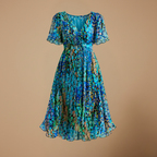 Dames midi-jurk met bloemendesign en V-hals met empire-taille Jelle Jora Mode