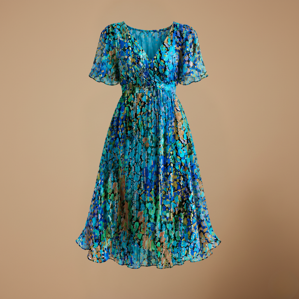 Dames midi-jurk met bloemendesign en V-hals met empire-taille Jelle Jora Mode