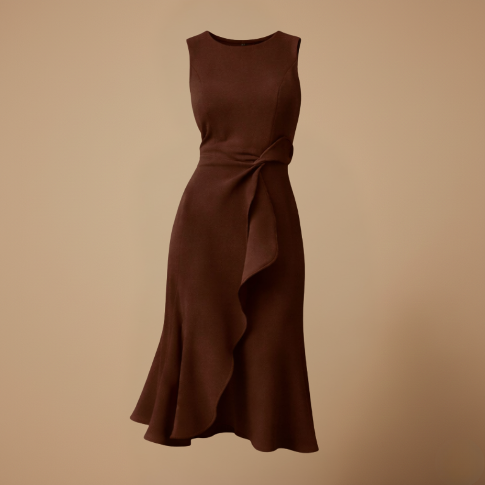 Dames mouwloze A-lijn midi-jurk elegante zomeroutfit Jelle Jora Mode