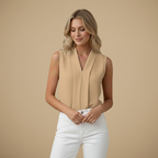 Elegante mouwloze blouse met V-hals en plooien Jelle Jora Mode