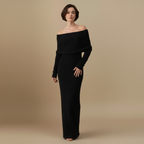 Dames off-shoulder maxi-jurk met lange mouwen en gebreide stof