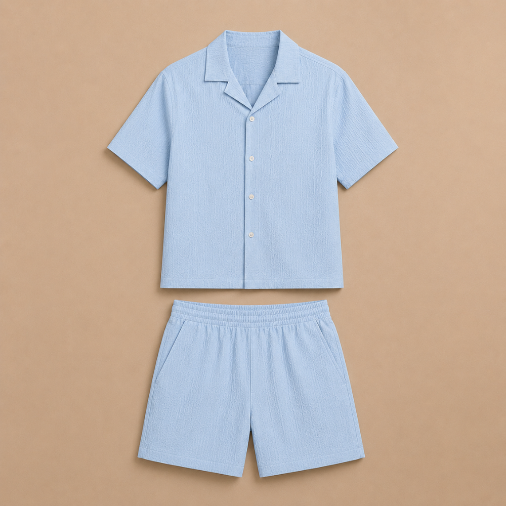 Heren set met overhemd met relaxte revers en korte broek Jelle Jora Mode