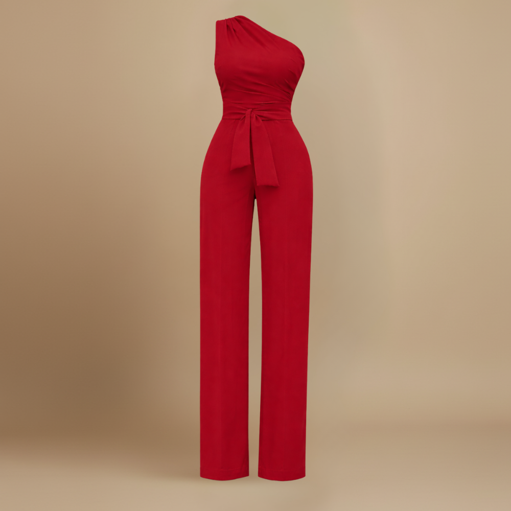 Dames jumpsuit met één schouder en ceintuur in de taille Jelle Jora Mode