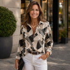 Damesblouse met geometrisch patroon – Een nonchalante stijl Jelle Jora Mode