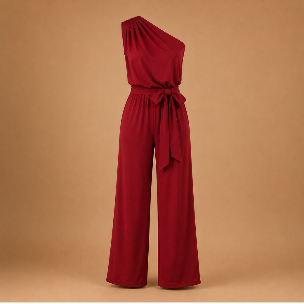 Dames jumpsuit met één schouder en ceintuur in de taille Jelle Jora Mode