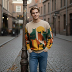 Vintage losse trui met kattenprint Jelle Jora Mode