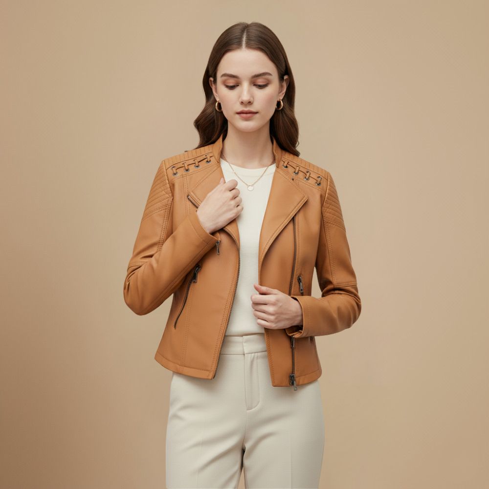 Dames Cropped Leren Look Jas Jelle Jora Mode