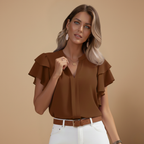Damesblouse met ruches en V-hals – Stijlvolle zomerse casual top Jelle Jora Mode
