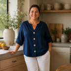 Damesblouse met V-hals en knopen aan de voorkant Jelle Jora Mode