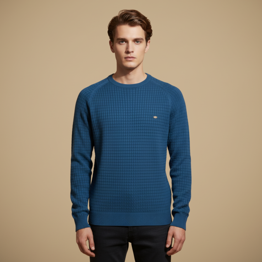 Katoenen gebreide trui met ronde hals voor heren Jelle Jora Mode