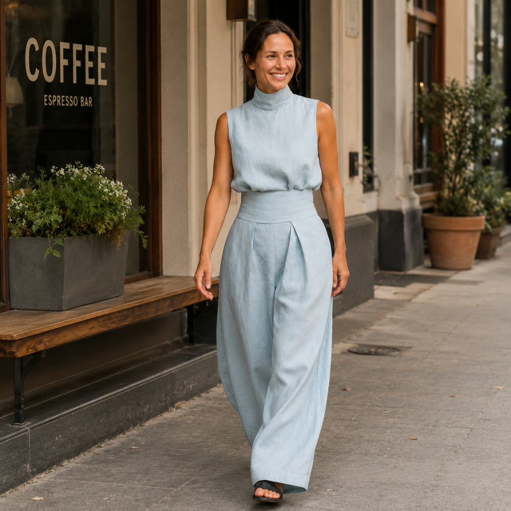 Dames elegante mouwloze set met coltrui en broek Jelle Jora Mode