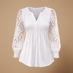 Damesblouse met kanten mouwen plooien en knopen Jelle Jora Mode