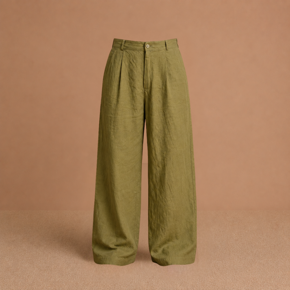 Heren casual broek met relaxte pasvorm en wijde pijpen Jelle Jora Mode