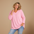 Dames ledigvallend casual t-shirt met lange mouwen en v-hals Jelle Jora Mode