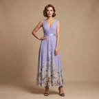 Dames bloemenprint maxi-jurk met v-hals ontwerp Jelle Jora Mode