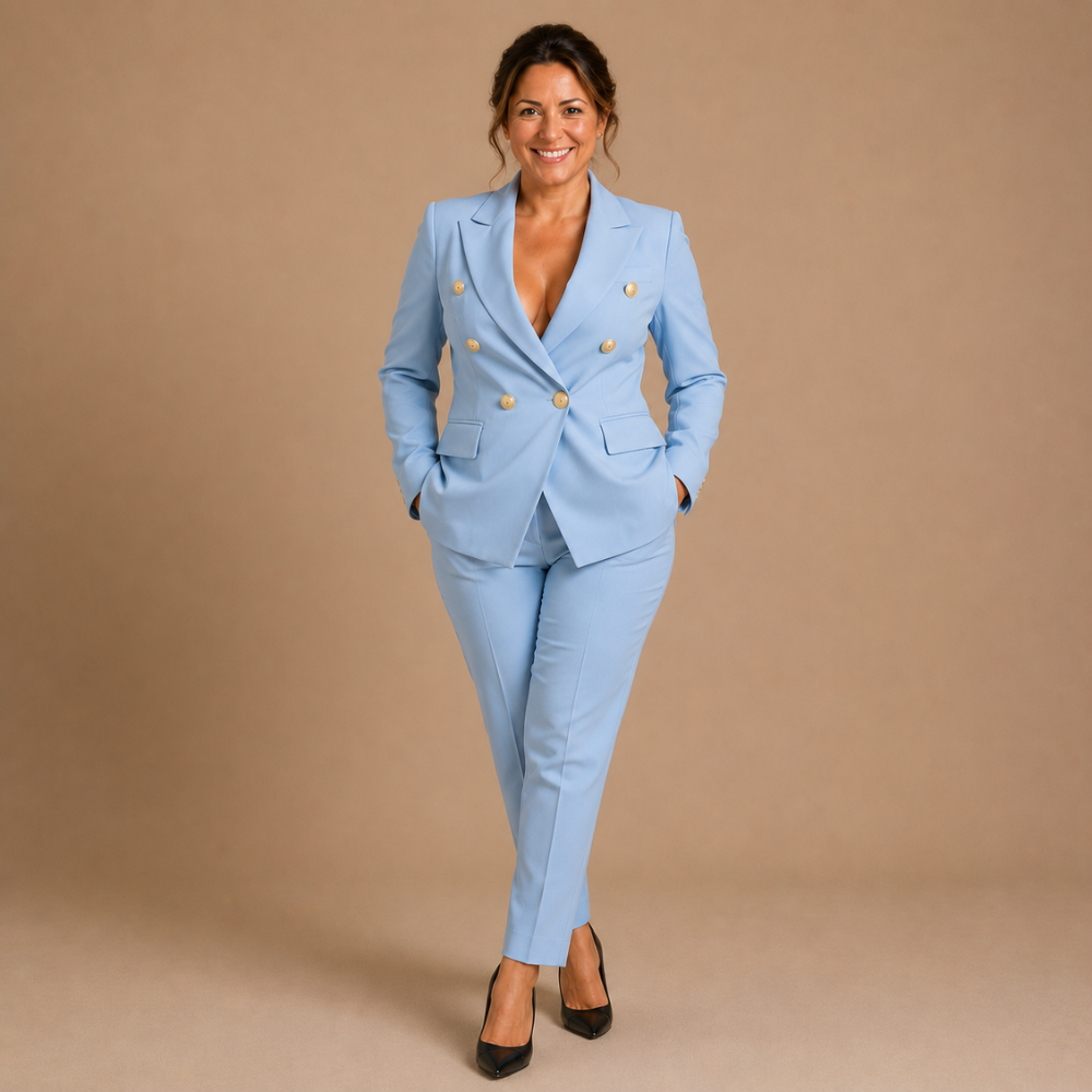 Dames elegant pak met broek en dubbele rij knopen Jelle Jora Mode