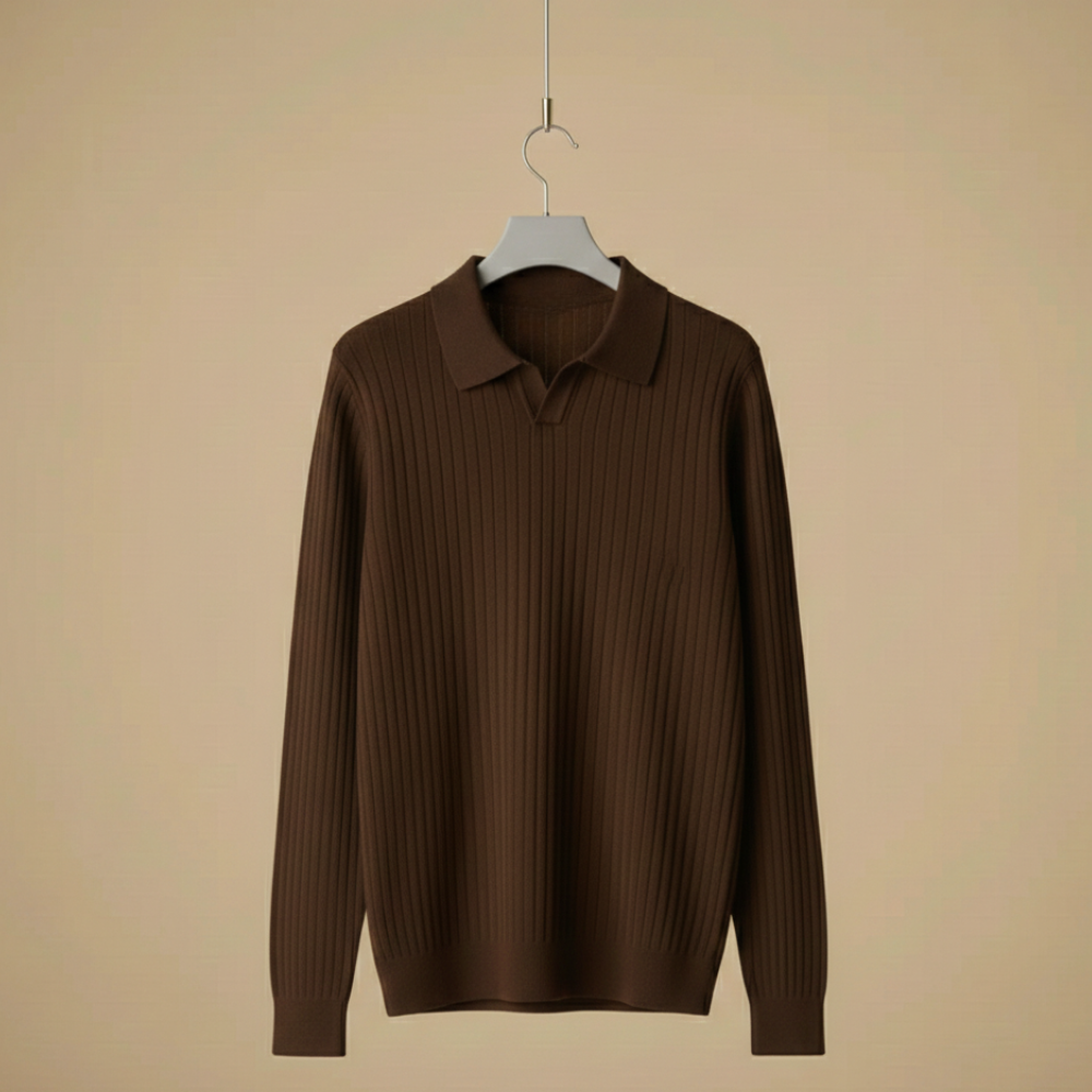 Minimalistisch slim fit geribd gebreid poloshirt voor heren Jelle Jora Mode