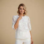 Damesblouse van chiffon met ronde hals en pofmouwen Jelle Jora Mode