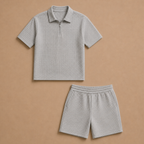 Heren casual zomerse set met gestructureerde poloshort Jelle Jora Mode
