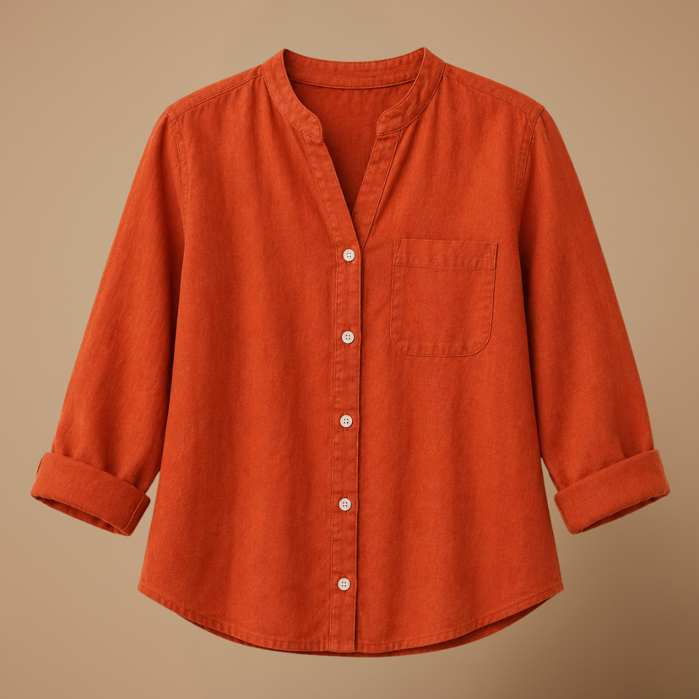 Damesblouse met losse pasvorm knoopsluiting en V-hals Jelle Jora Mode