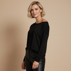 Dames effen off-shoulder losse top met lange mouwen Jelle Jora Mode