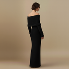 Dames off-shoulder maxi-jurk met lange mouwen en gebreide stof