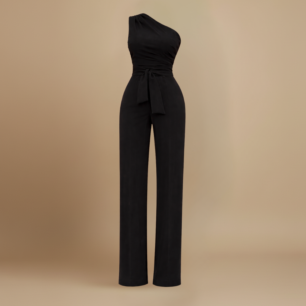 Dames jumpsuit met één schouder en ceintuur in de taille Jelle Jora Mode