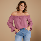 Dames zomerse blouse met ruches en off-shoulder design Jelle Jora Mode