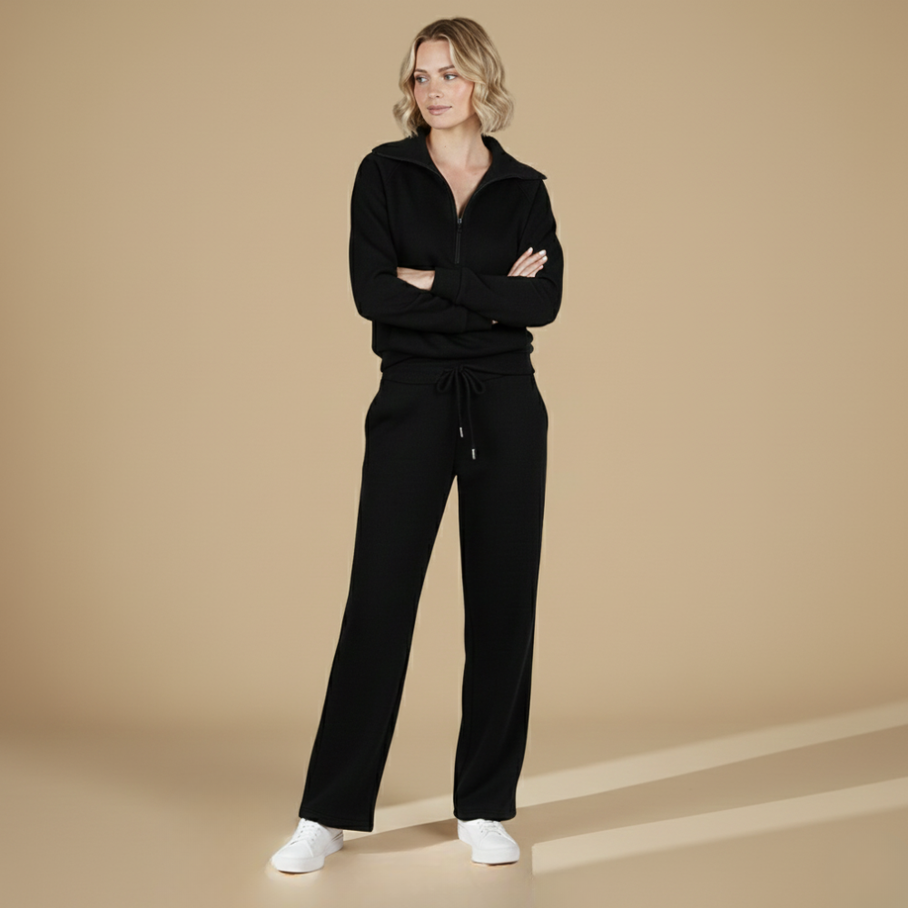 Dames set met lange mouwen en rits en wijde broekspijpen Jelle Jora Mode