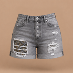 Damesjeansshort met omgeslagen zoom en versleten look Jelle Jora Mode