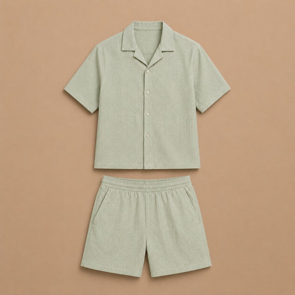 Heren set met overhemd met relaxte revers en korte broek Jelle Jora Mode
