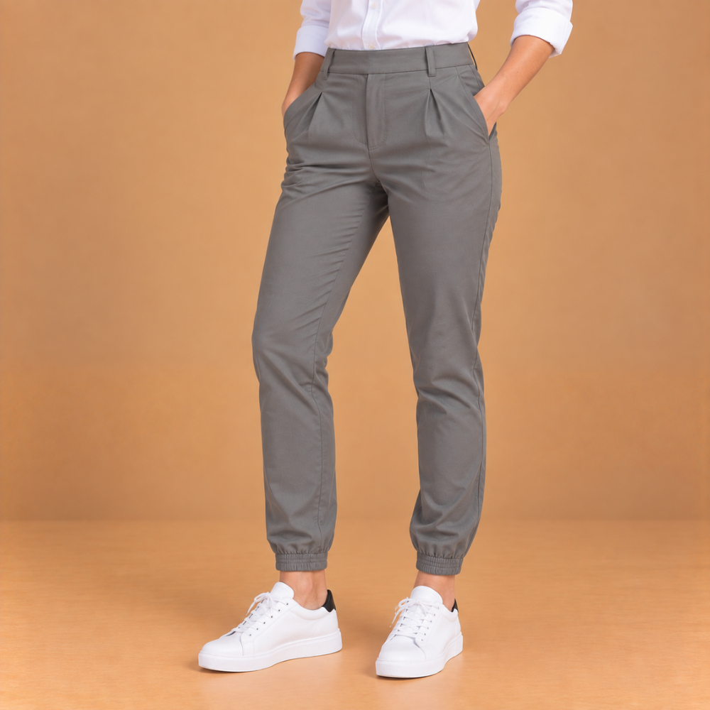 Dames joggingbroek hoge taille slim fit met omslag Jelle Jora Mode