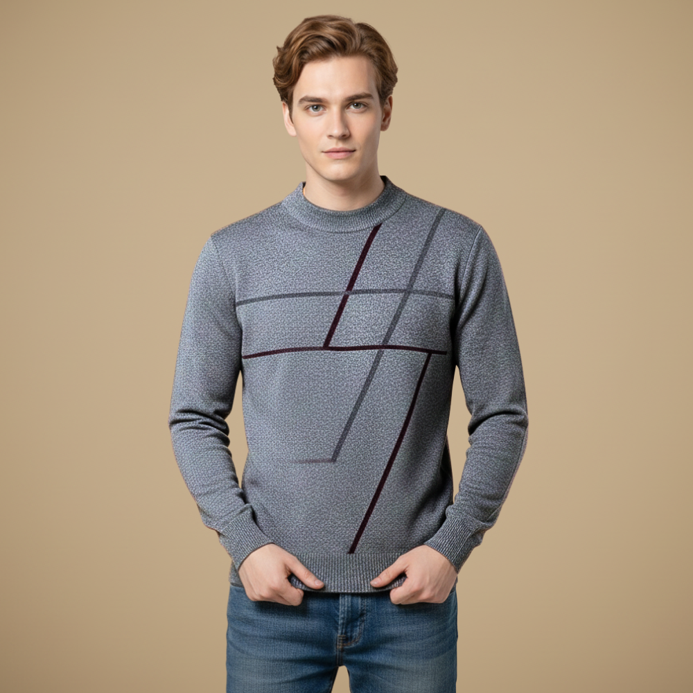 Gebreide herentrui met lange mouwen en grafisch patroon Jelle Jora Mode