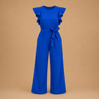 Dames jumpsuit met wijde pijpen gerimpelde mouwen en ceintuur Jelle Jora Mode
