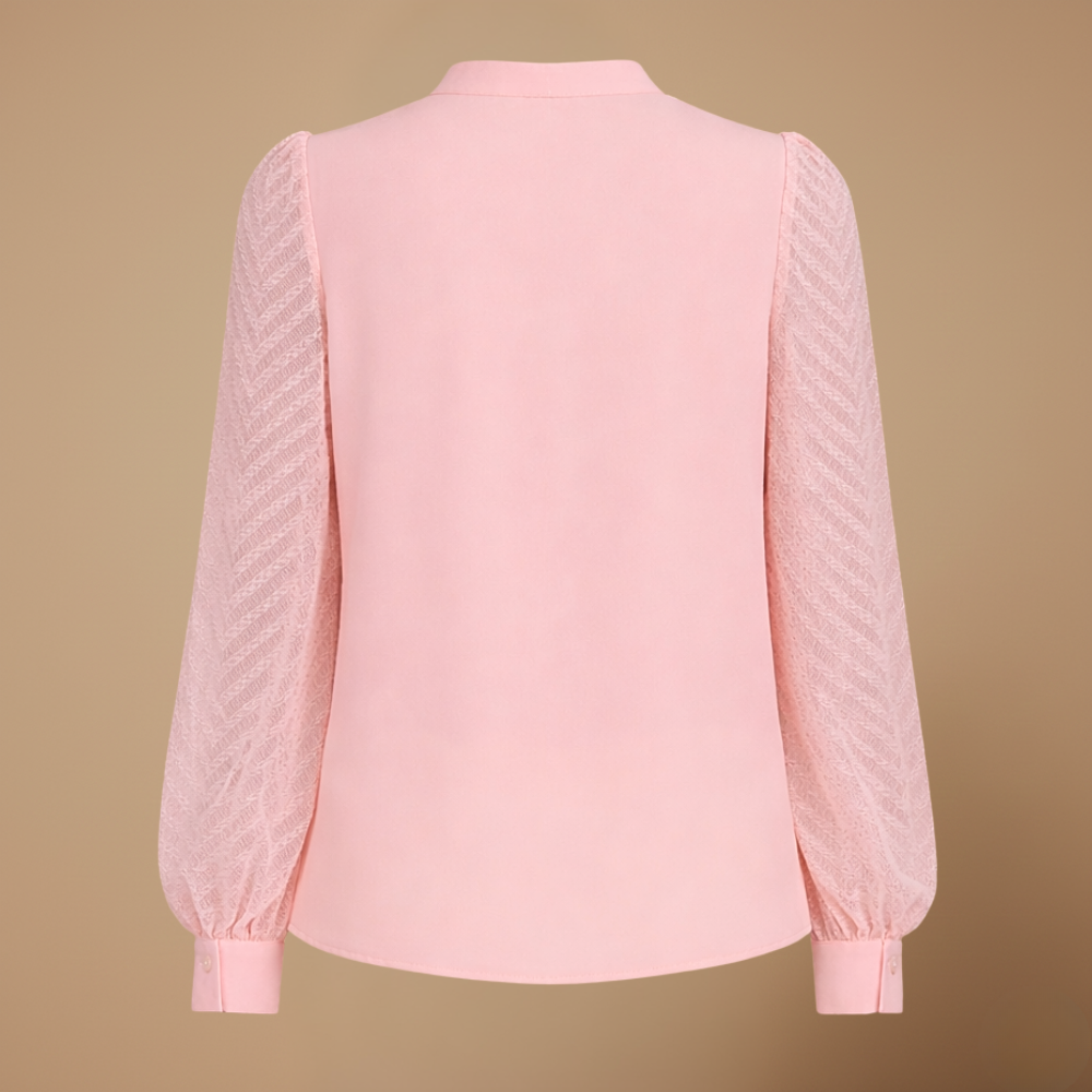 Damesblouse met V-hals mesh mouwen en chiffon Jelle Jora Mode
