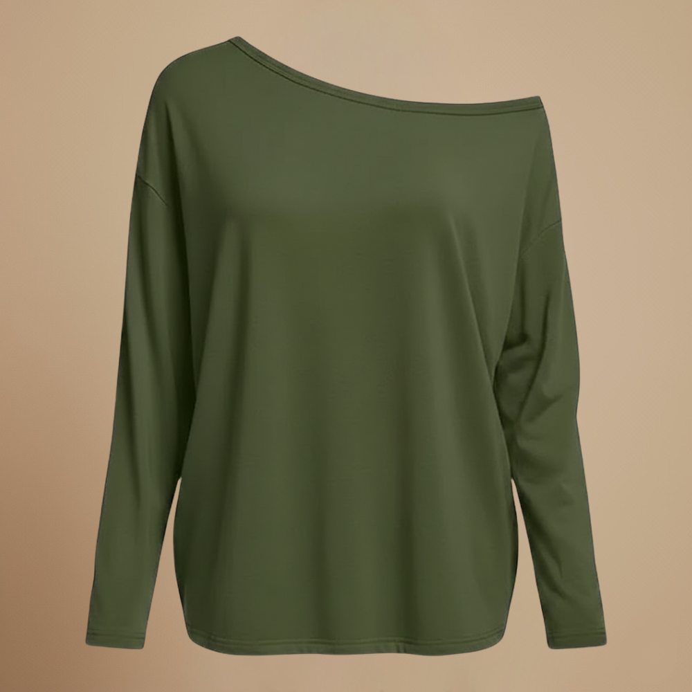 Dames effen off-shoulder losse top met lange mouwen Jelle Jora Mode