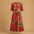 Damesmidi-jurk met bloemenprint en V-hals Jelle Jora Mode