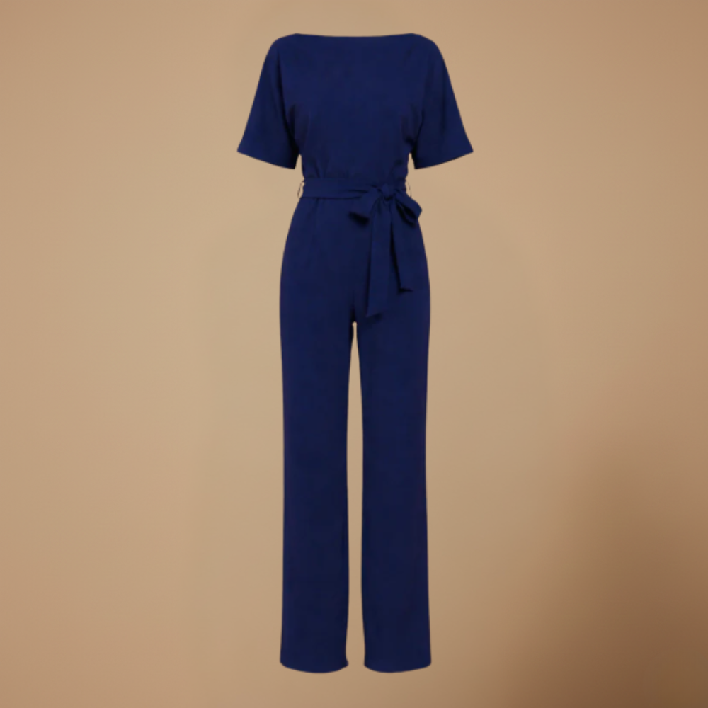 Dames jumpsuit met strik in de taille en wijde pijpen Jelle Jora Mode