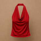 Dames-tanktop met gedrapeerde halternek open rug en zonder mouwen Jelle Jora Mode