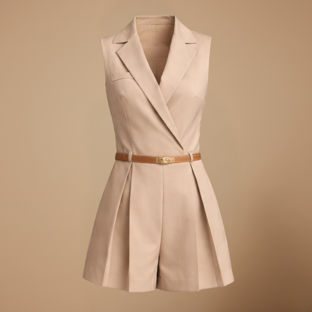 Dames mouwloze V-hals korte jumpsuit met ceintuur voor de zomer Jelle Jora Mode