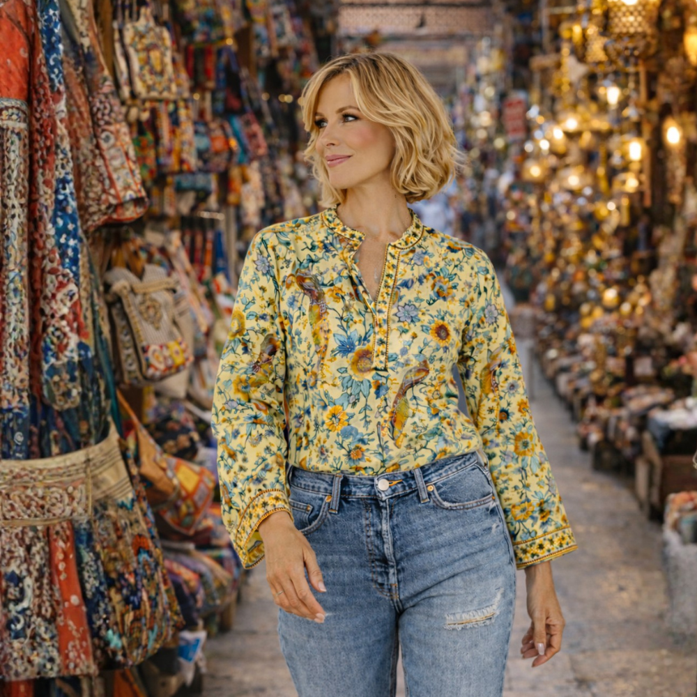 Dames casual boho bloemenblouse met uitlopende mouwen Jelle Jora Mode