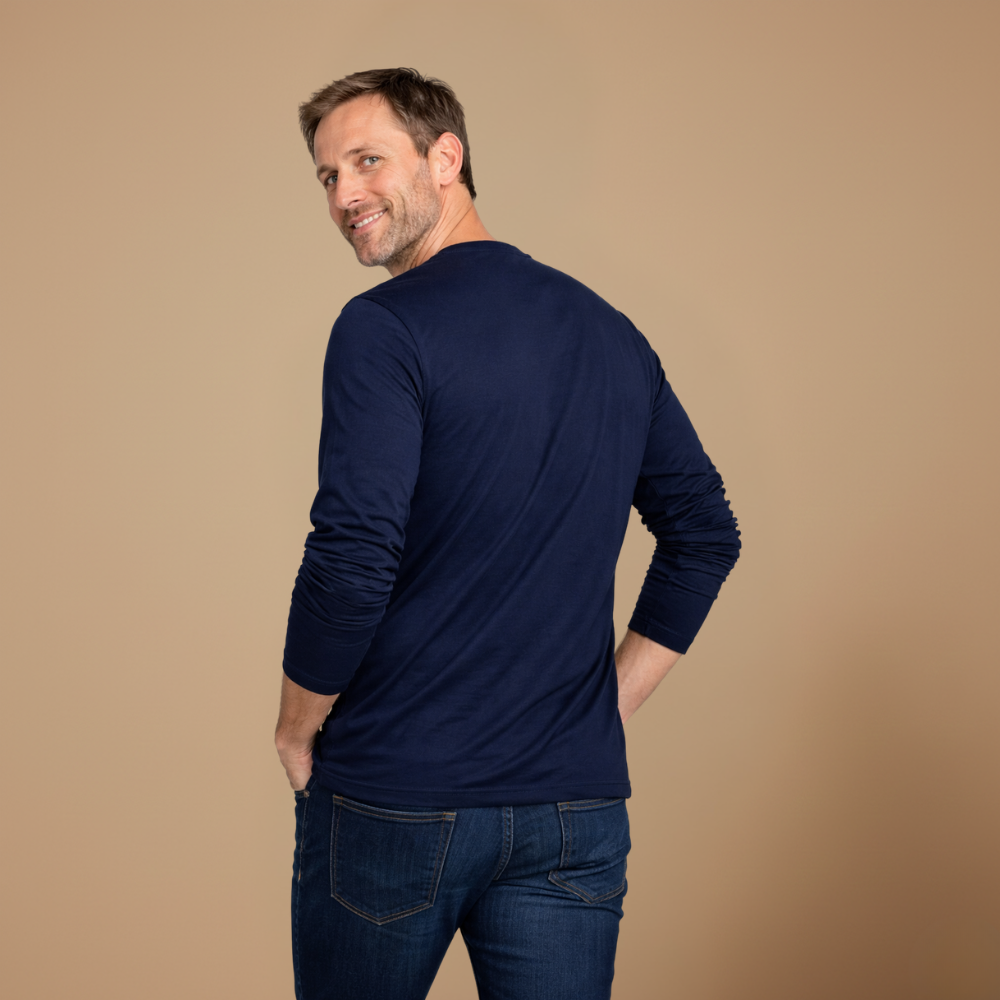 Heren ademend casual t-shirt met lange mouwen en ronde hals Jelle Jora Mode